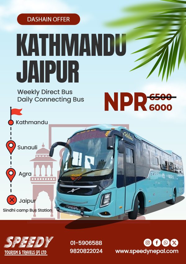 KTM to Jaipur Bus- A/c Sofa Seater, ticket price, Contact Number
